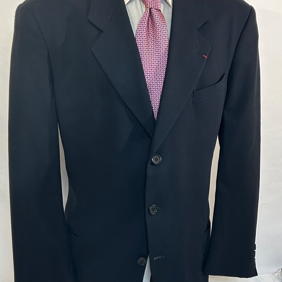 Mani Navy Blue Crepe Wool Solid Classic Blazer Made In Italy 3 Button - Picture 2 of 14